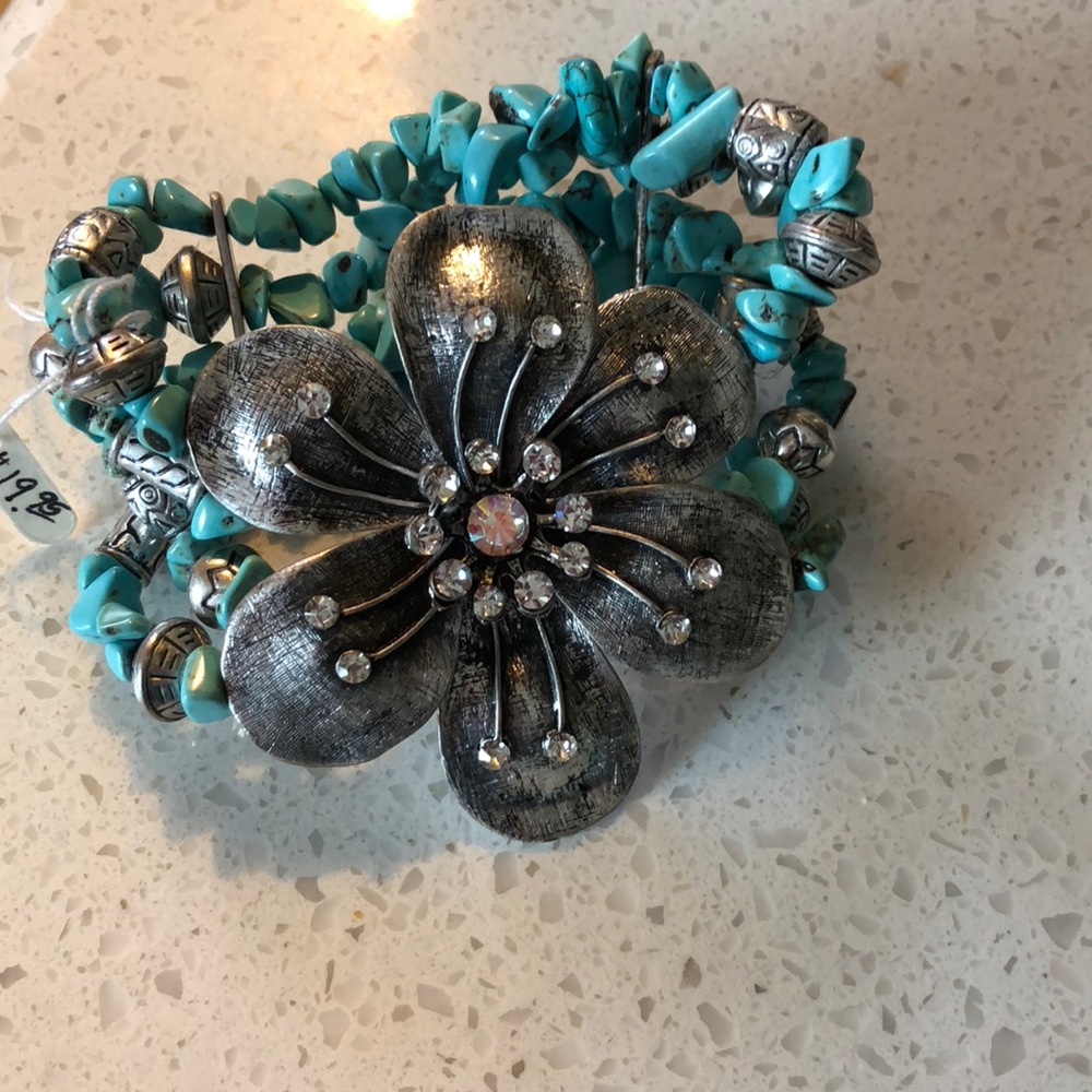 Turquoise silver flower bracelet
